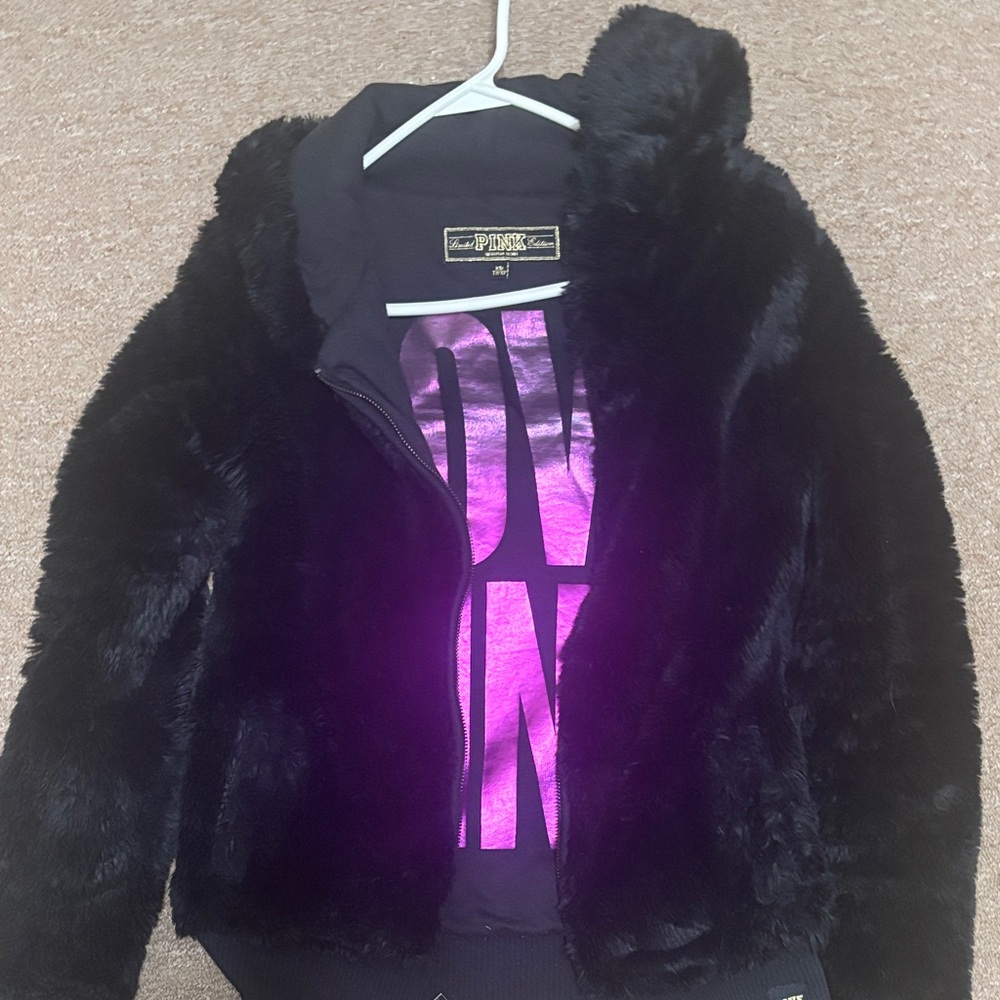 Victoria's Secret Black Teddy Jacket with Pink Accents